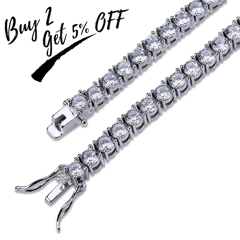 TOPGRILLZ 5MM  Iced Out Bling AAA Zircon 1 Row Tennis Chain Necklace Men Hip hop Jewelry dropshipping