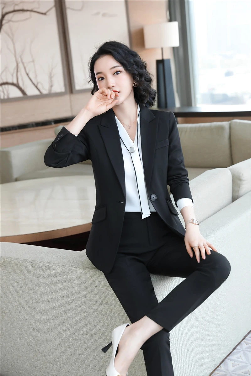 Conjunto de roupa formal feminina de manga comprida, veste verde elegante  para trabalho no escritório, calças de trabalho para outono e inverno /  Blazers e ternos, image size:800x1200