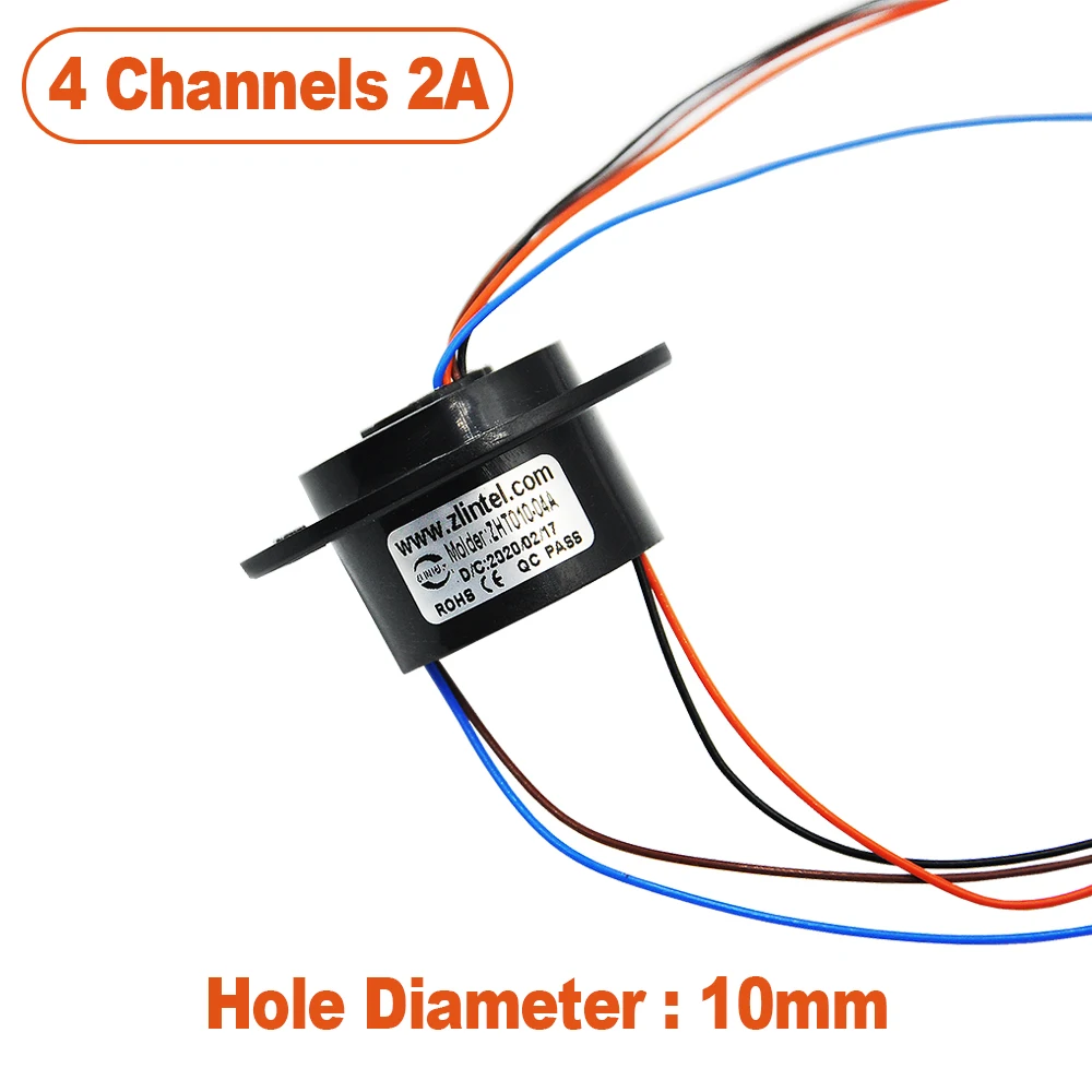 10mm Mini Hole Hollow Slip Ring 4 Channels 2A Conductive Electric Slipring Rotary Joint Connector 240V AC/DC ZHT010-04A