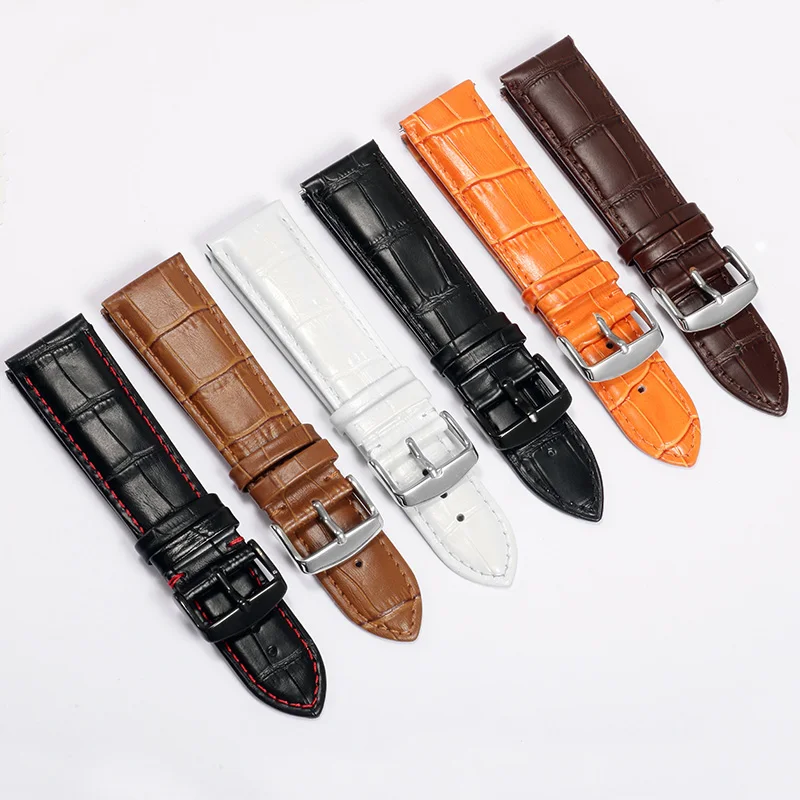 18 20 22mm Genuine leather watch band  black brown white orange with pin buckle wristband for  Ticwatch2 pro/S2/C2 Quick release