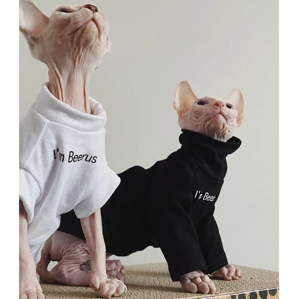 Cat Clothes Sphinx Cotton Summer T-shirt Couple's Shirt Deven Black White Clothes For Pet