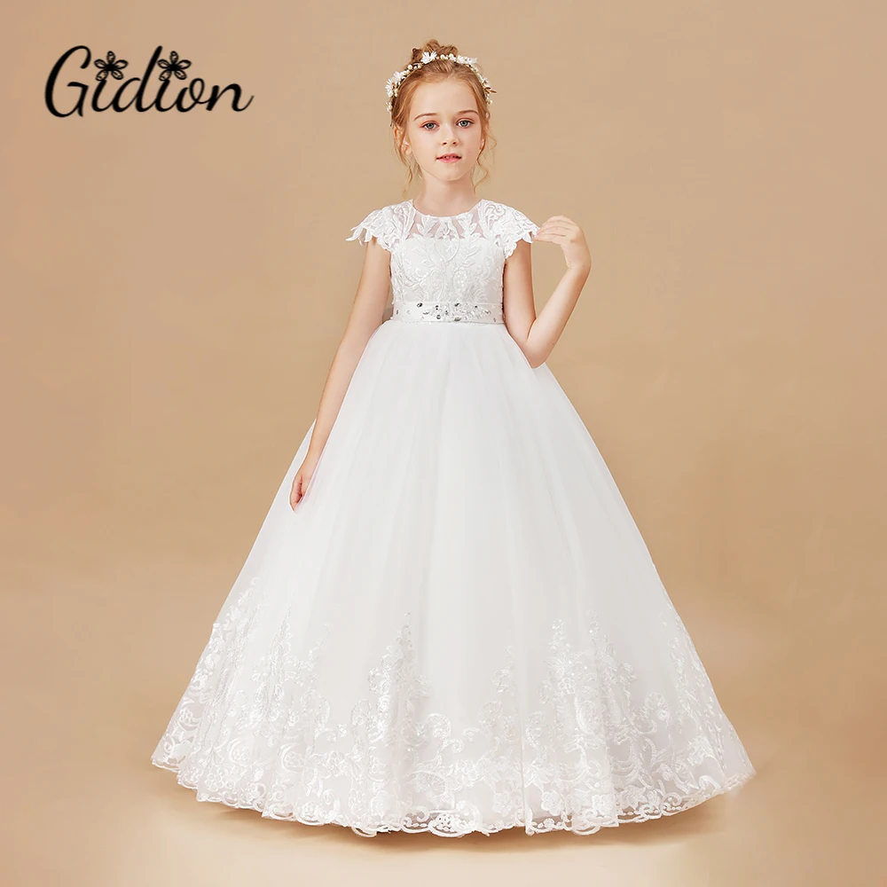 Floor-Length Lace Flower Girl Dress First Communion Birthday Evening Party Celebration Event Prom Wedding Pageant Ball For Kids