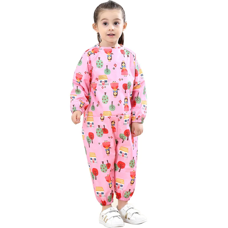 BaBy Art Aprons Kids Painting Shirt Paint Overalls Portable Long Sleeve Kids Children Smock Waterproof Painting Jumpsuit Boys