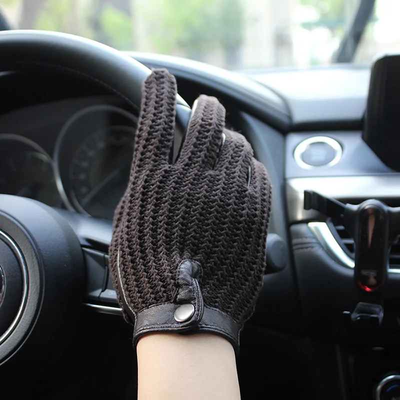 Goatskin Touch Screen Leather Gloves Women's Motorcycle Riding Unlined Four Seasons Thin Car Driving Full Finger Driver