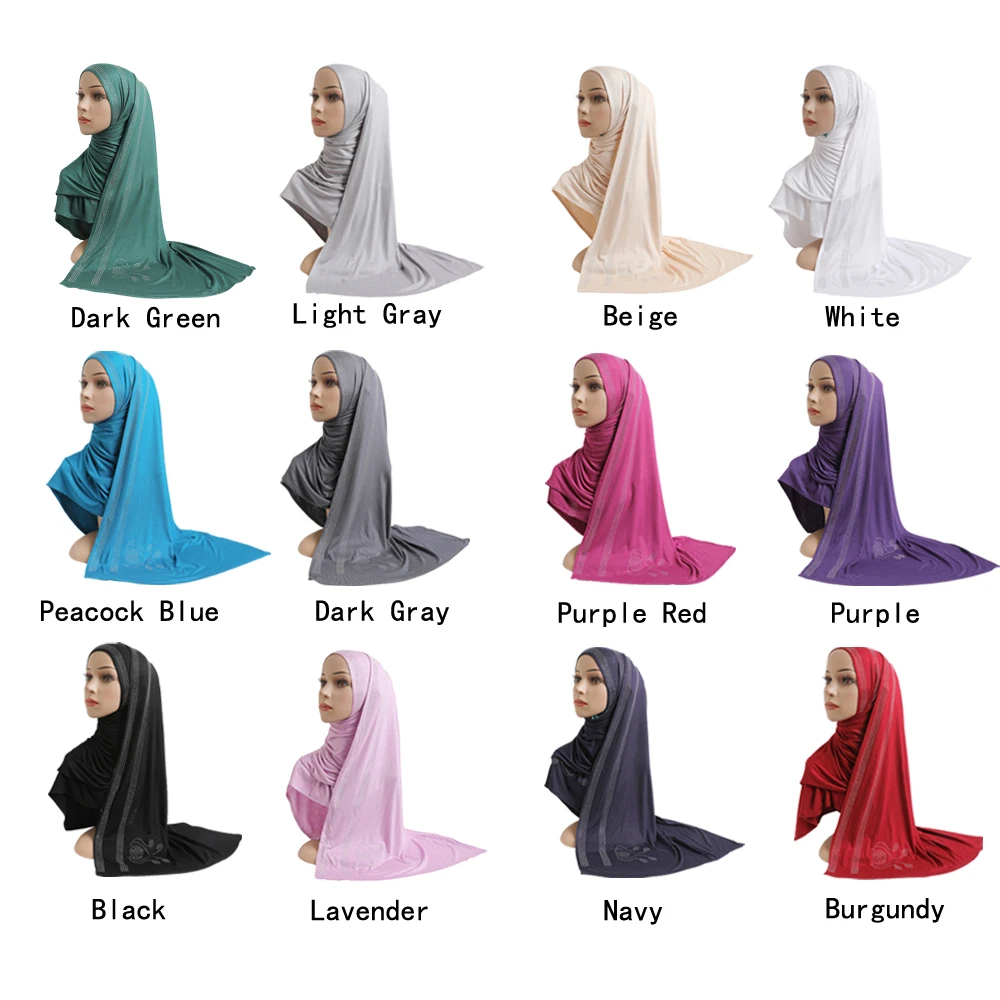 Muslim Women Rhinestone Arab Hijab Scarf Islamic Long Shawl Head Wrap Shayla Headscarf Large Scarves Full Cover Prayer Hat New