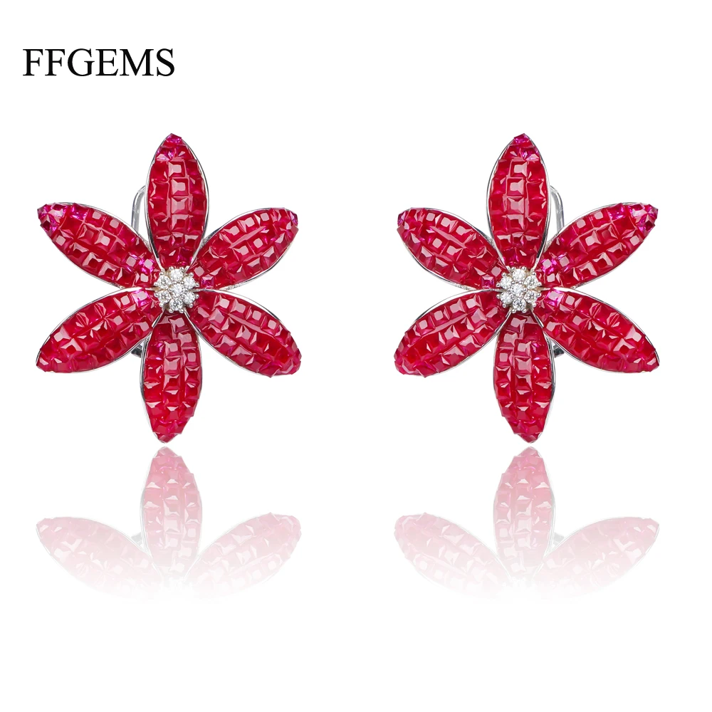 

FFGems New Design 925 Silver drop big Earring Created Nano Emerald Fine Jewelry For Women Lady Engagement Wedding Party Gift Box