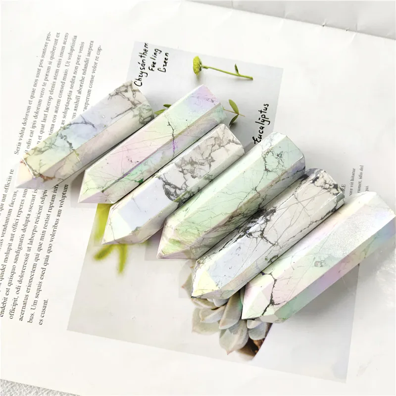 

Wholesale Natural Rainbow Tower Angel Aura Howlite Wand Points Crystal Stones For Home Decor