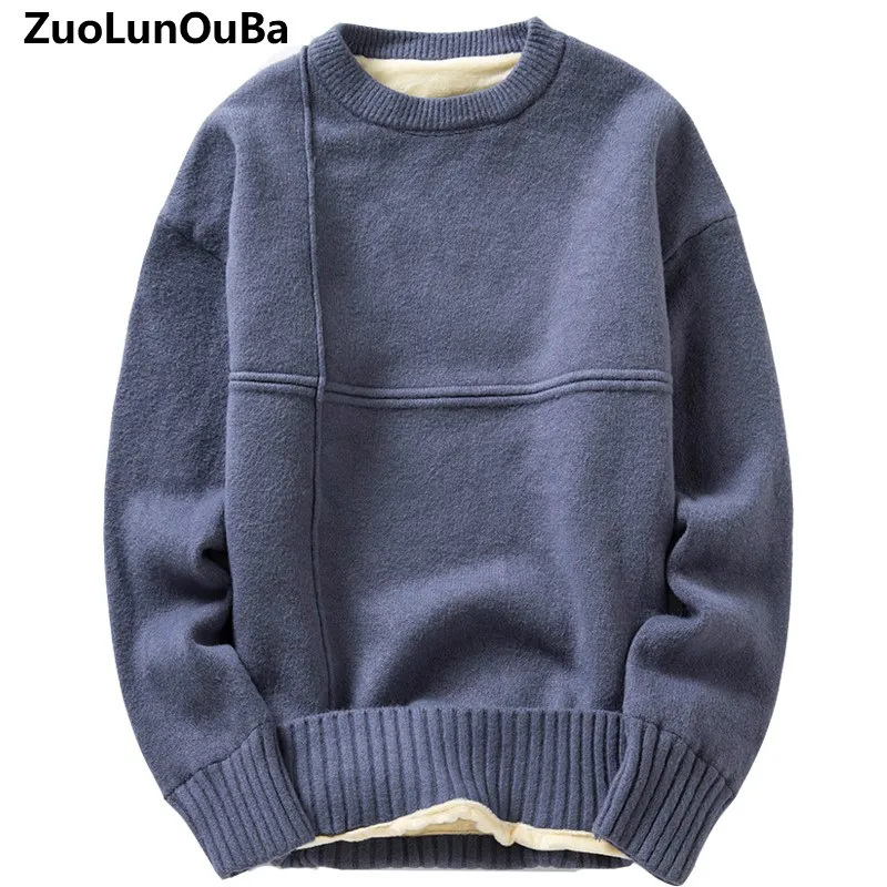 

Zuolunouba Winter Thickened Plus Velvet Round Neck Men Pullover Knitted Warm Loose Letters Casual Wild Fashion Boys Sweatshirt