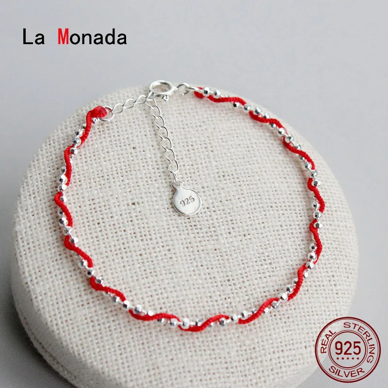 La Monada Bead Surround Red Thread For Hand 925 Sterling Silver Bracelet Red Thread String Rope Bracelets For Women Silver 925