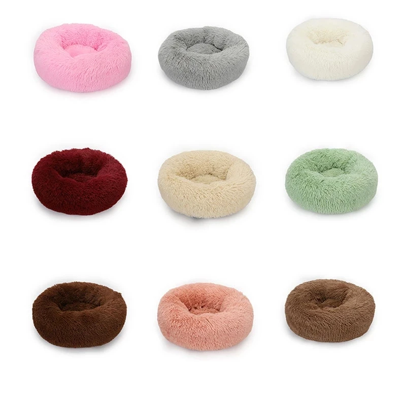 Lit pour animaux de compagnie Super doux, chenil rond pour chien et chat, sac de couchage chaud d'hiver, Long coussin en peluche pour chiot, tapis Portable, fournitures pour chats 46/50/60cm