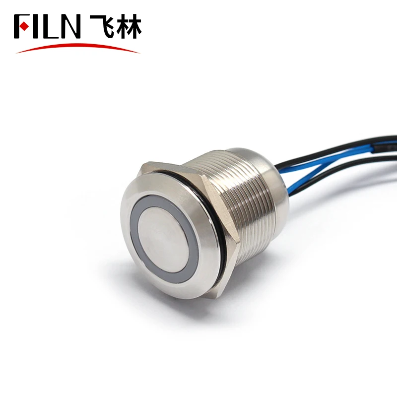 FILN 22mm 12V Ring LED Momentary Or Lactching Stainless Steel IP68 Waterproof Metal Potted Push Button Switch with wire