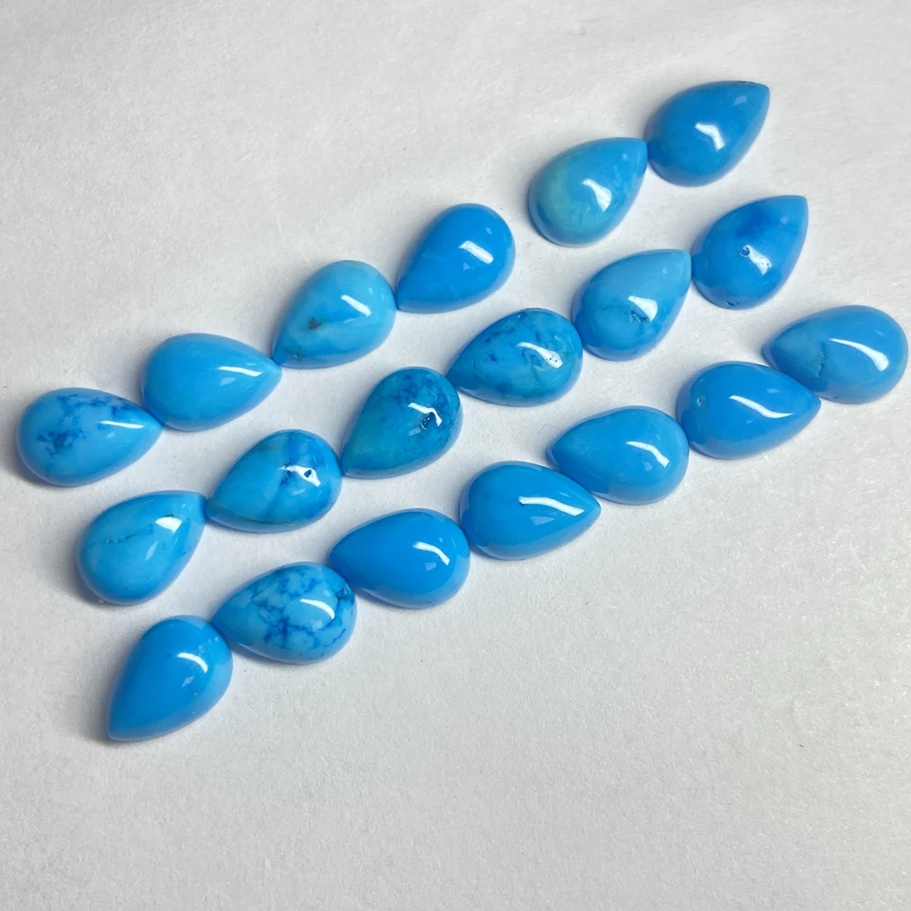 Meisidian 7x10mm Loose Gemstone Flatback Cabochon Natural Blue Turquoise Stone