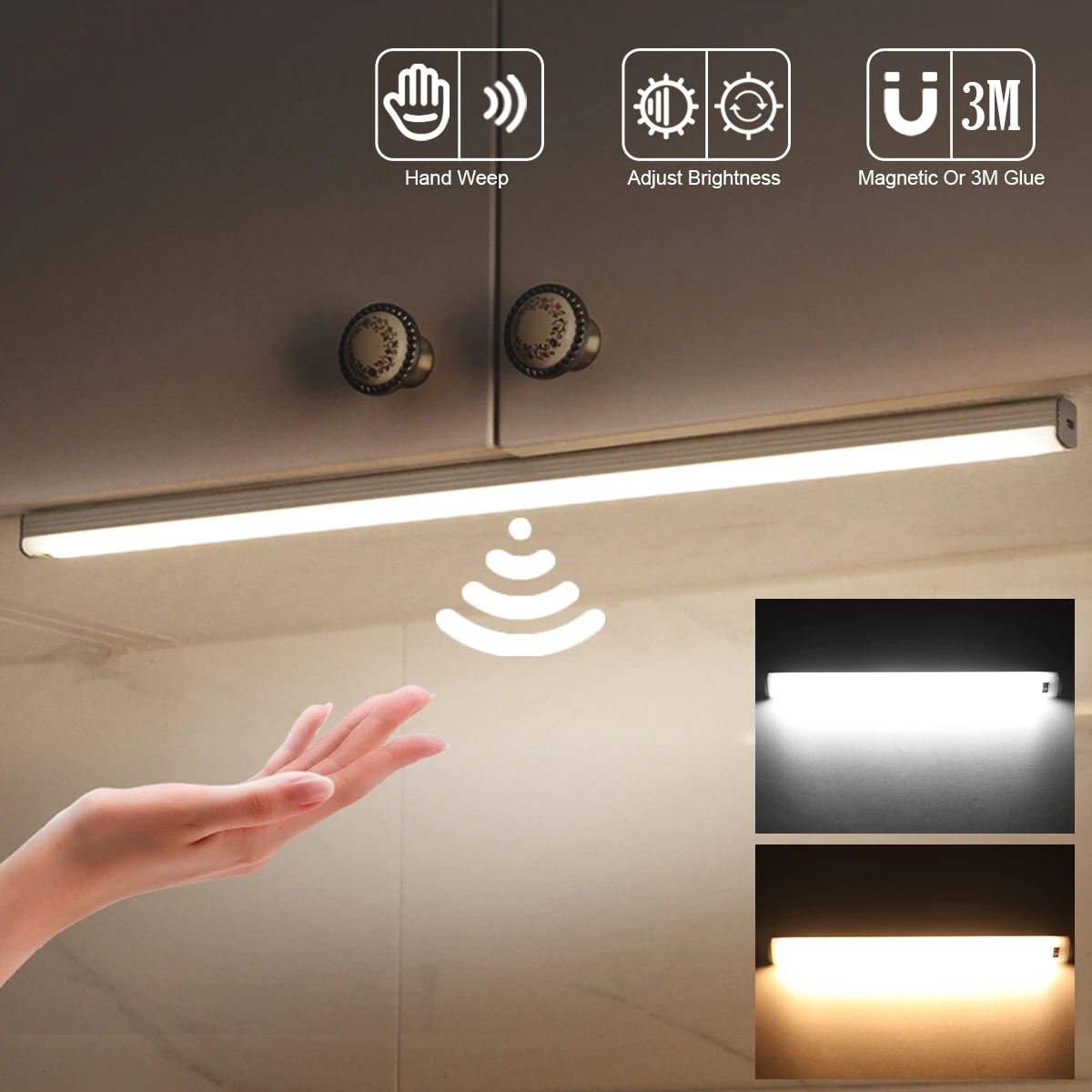 

LED Night Light Under Cabinet Kitchen Lights 10/20/30/50cm Hand Sweep Sensor Lamp High Brightness Bedroom Wardrobe Lighting