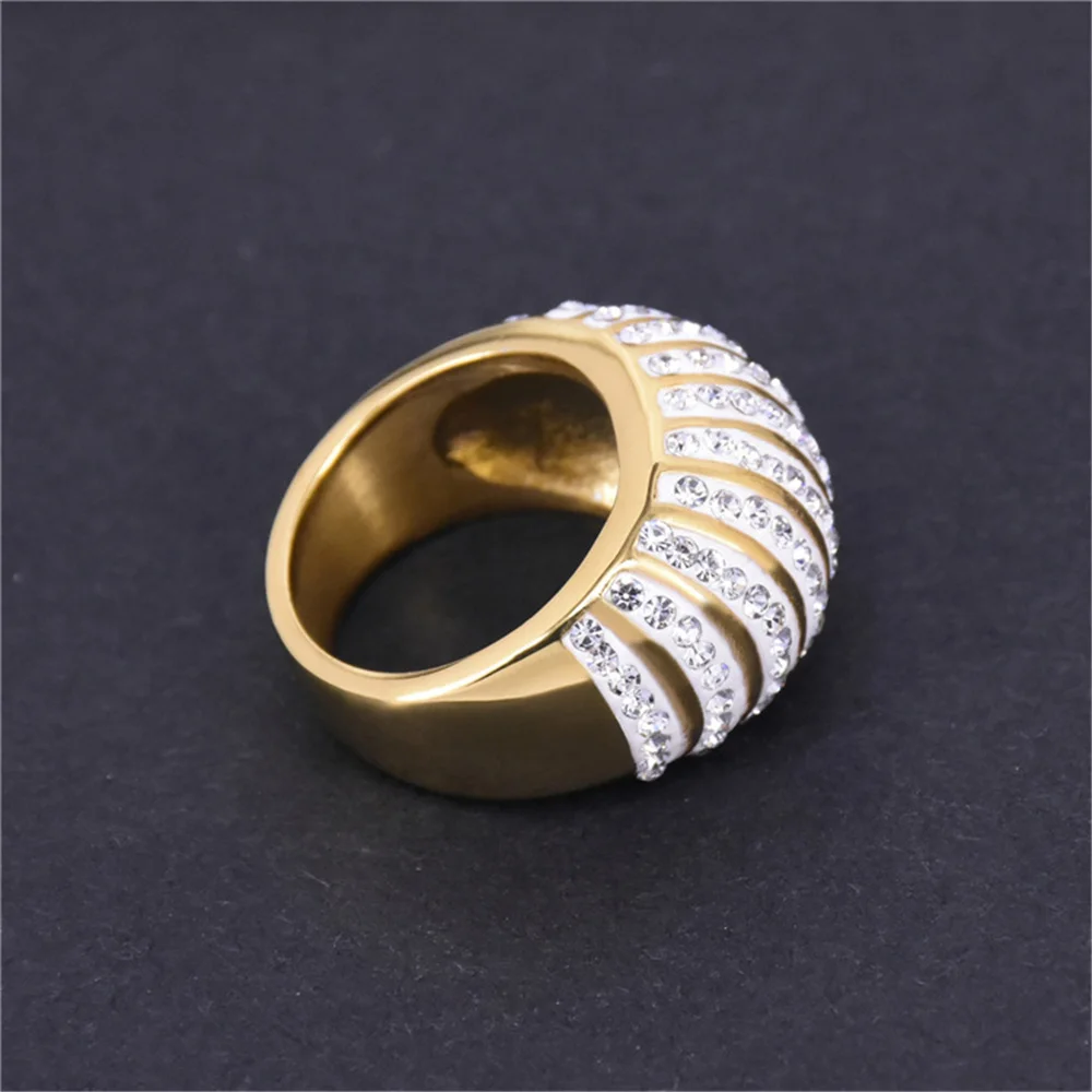 Hip Hop Iced Out Bling Big Arc Ring Female Gold Color Stainless Steel Cocktail Rings For Women Party Jewelry High Quality image 3