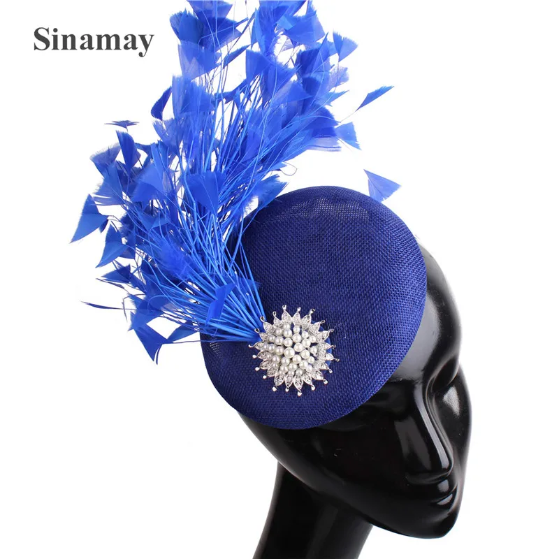 Elegant Ladies Orange Fascinators Church Party Hats Fedora Caps Feather Hair Clips Women Headwear Decoration Headdress XMF332