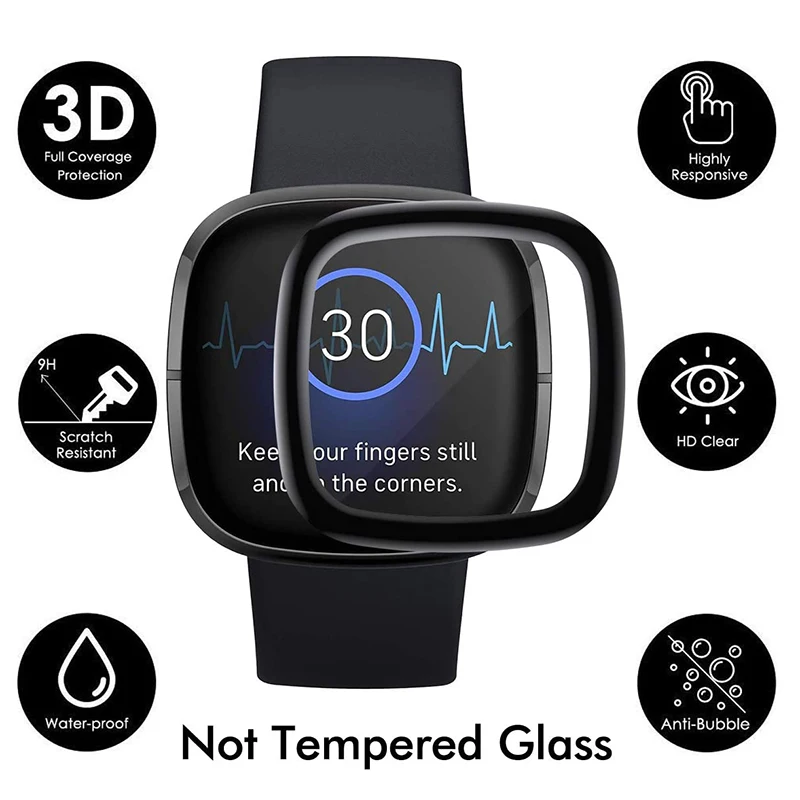 3D Protective Film for fitbit Versa 3 Protector Cover Curved Edge Upgrade Full Screen Protector for fitbit Screen (Not Glass)