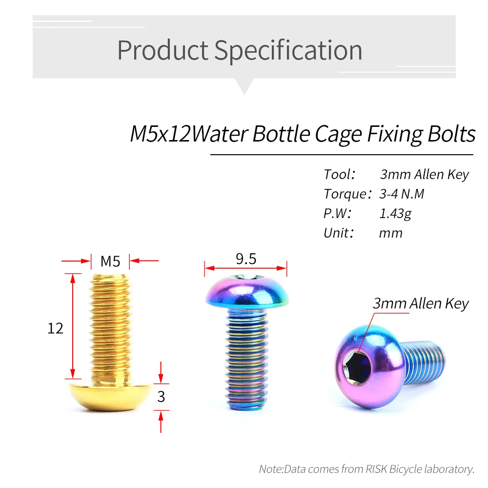 RISK 2pcs/box Road Mountain Titanium Alloy Bike Bicycle M5x12 Water Bottle Cage Fixing Bolts Air Pump Holder Bracket Fixed Screw - Image 2