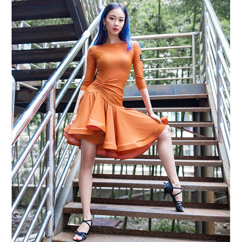 New Arrival Latin Dance Dresses For Ladies Black Orange Blue Milk Skirt Women Ballroom Showing Compete Wears Latin Dancewear