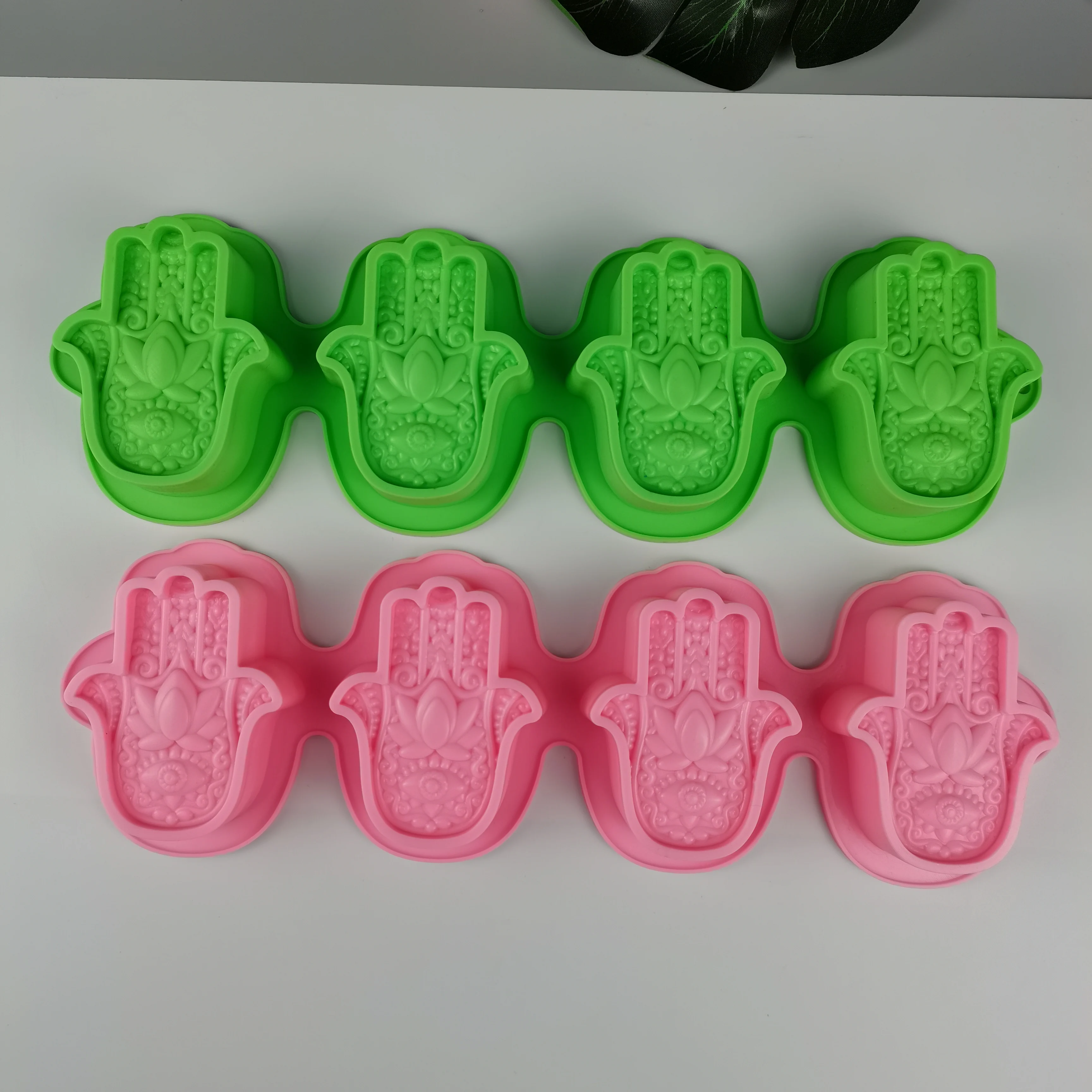 PRZY 4 Cavities HAMSA Lotus In The Palm Silicone Soap Mold Khamsah DIY Mold Silicone For Soap Making Hand Of Fatima Mascot Mold