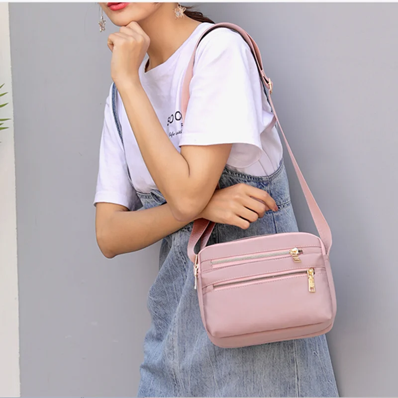 Women Nylon Shoulder Bag Waterproof Multi Layer Zipper Bag Luxury Handbags Women Crossbody Messenger Bags Designer Bolsa Feminin