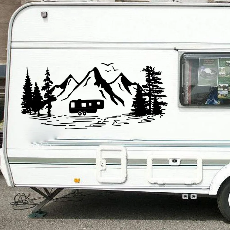 Large Camping Rv Motorhome Forest Mountain Sticker Decal Camper Rv Car Truck Nature Vinyl Decor