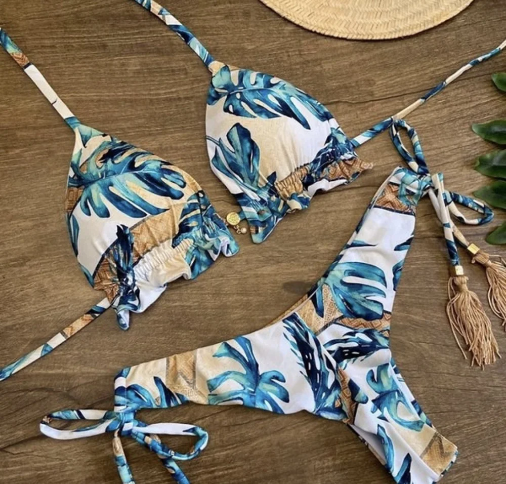 Gợi Cảm Brasil Bikini Bộ 2020 Họa Tiết Đồ Bơi Nữ Bandeau Đồ Bơi Nữ Rỗng Ra Áo Tắm Micro 2 Mảnh Phù Hợp Với