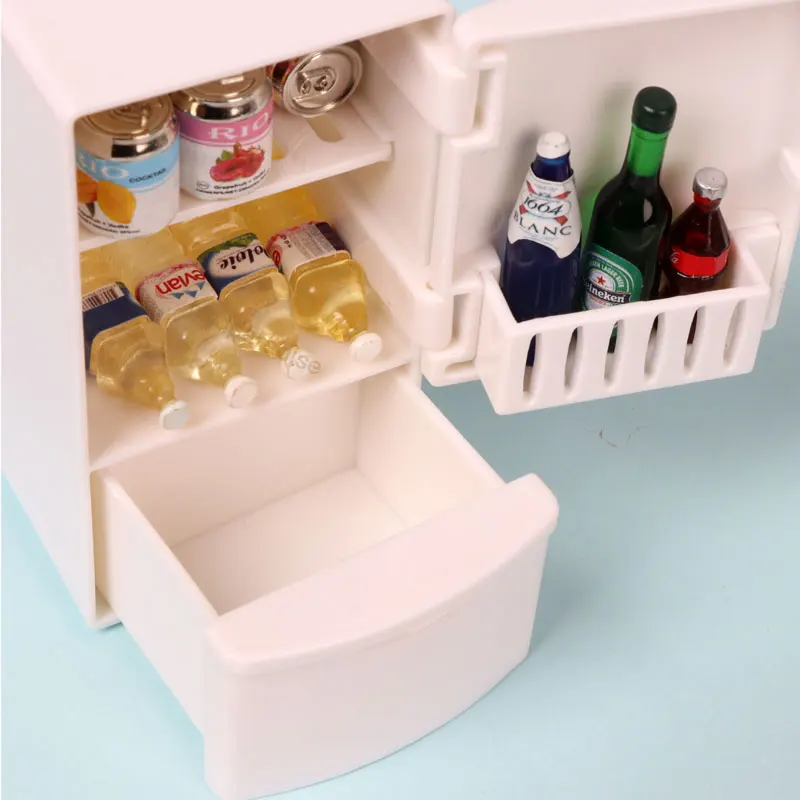 1/12 Miniature Dollhouse Scenes Mini Refrigerator Toys Kitchen Furniture For Dolls House Accessories Pretend Play Food Fridge