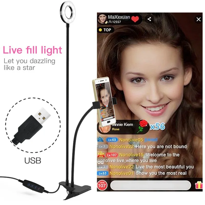 2021 Mobile Phone Live Holder Lazy Bracket Desk Lamp LED Selfie Ring Light Flexible For Youtube Live Stream Office Kitchen Stand