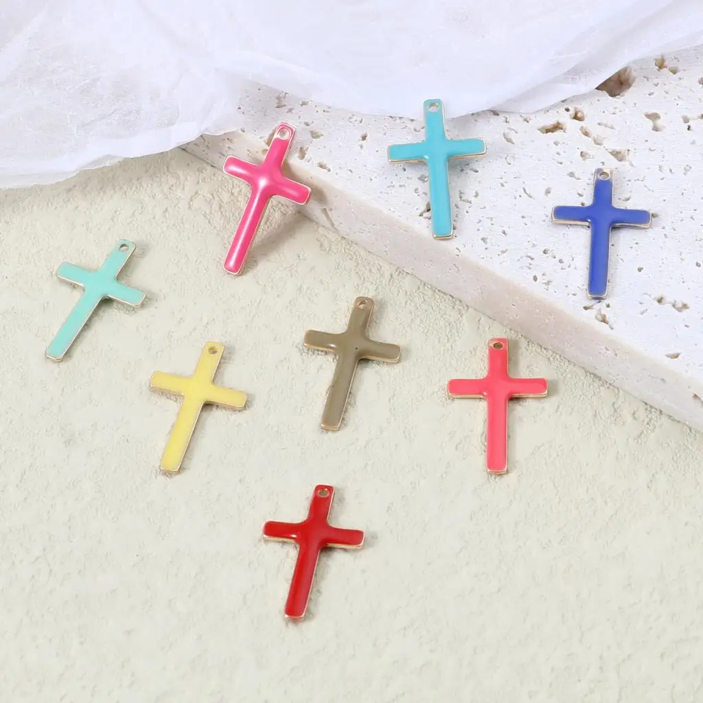 Copper Religious Gold Color Metal Charms Multicolor Cross Enamelled Pendants DIY Making Earrings Necklace Jewelry 18mmx11mm,5PCs