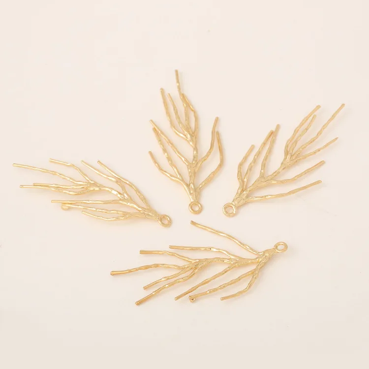 (1622)4PCS 18x41MM 24K Gold Color Plated Brass Tree Branch Charms Pendants High Quality For Jewelry Making Accessories