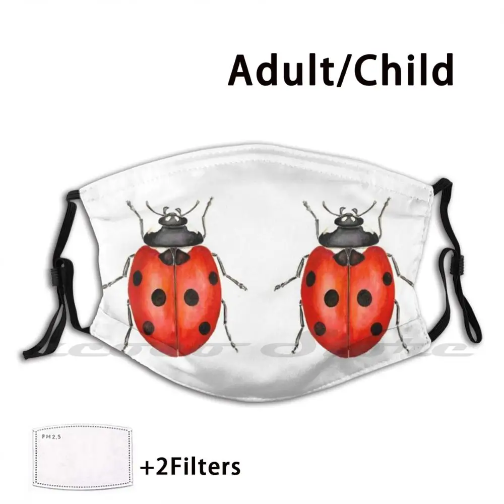 Ladybird Custom Pattern Washable Filter Pm2.5 Adult Kids Mask Ladybird Polka Dot Polka Scarlet Red Black Insect Bug