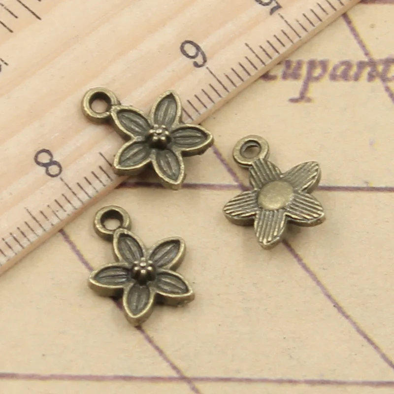 30pcs Charms Flower 11x11mm Tibetan Bronze Silver Color Pendants Antique Jewelry Making DIY Handmade Craft