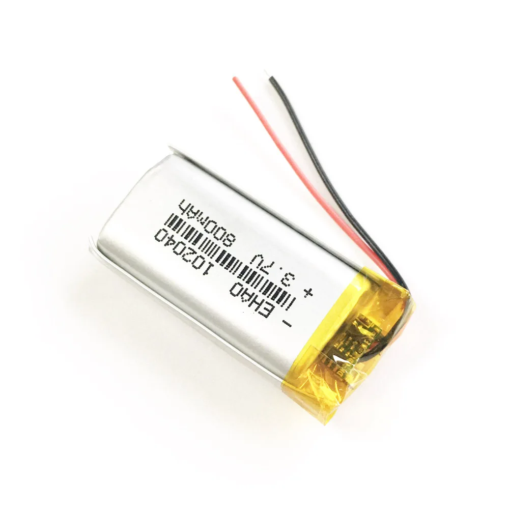 3.7V 800mAh Lithium Polymer LiPo Rechargeable Battery 102040 + JST Plug For Mp3 E-book Bluetooth Speaker LED Light Recorder