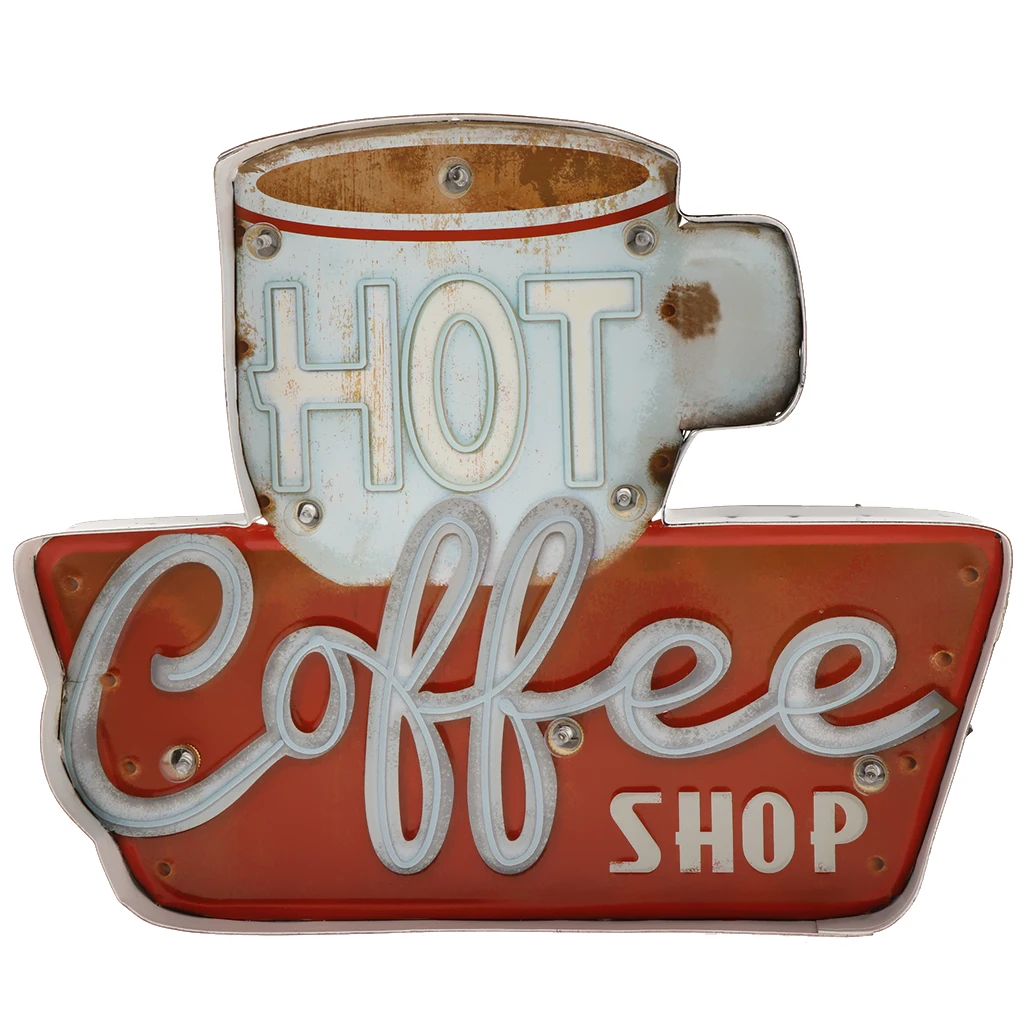 Vintage Coffee Pattern Metal Tin Sign Wall Plaque Art Poster LED Light Box Restaurant Dining Room Decor Iron Indicator