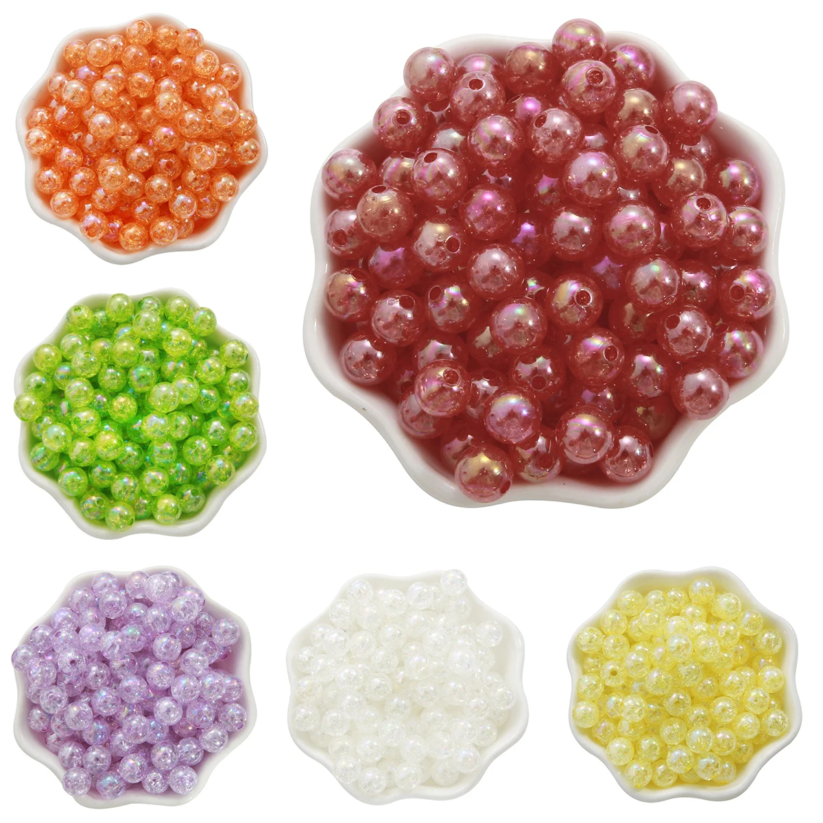 50pcs/pack 8/10mm Acrylic Plated AB Color Floral Bubble Beads Round Loose Beads For Bracelet Necklace DIY Jewelry Making