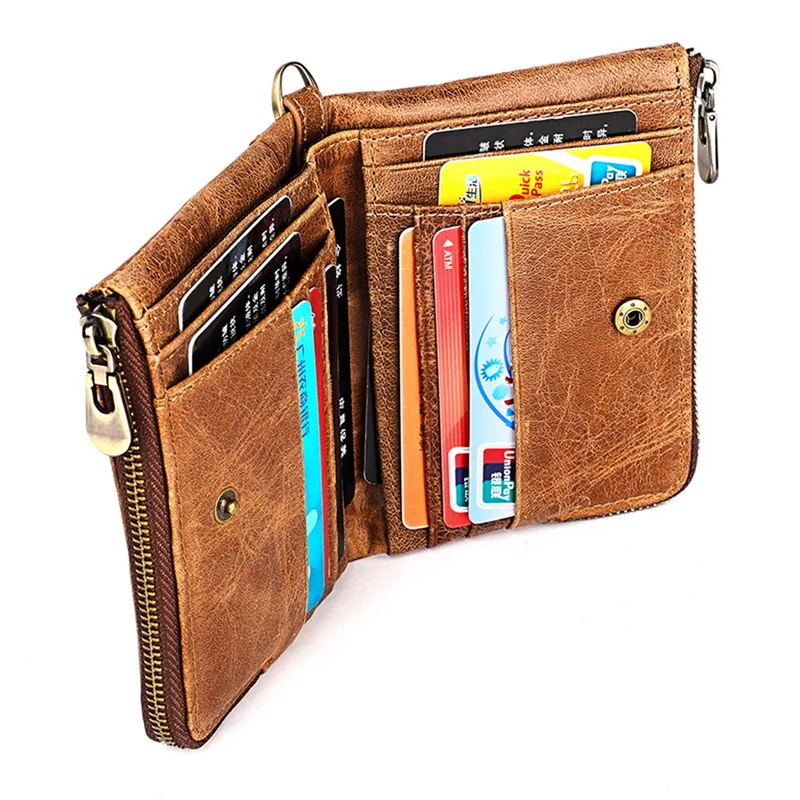 100% Genuine Leather Rfid Wallet Men Vintage Card Wallet Holder Mens Coin Wallets Purse Luxury Designer Cash Male Mini Money Bag