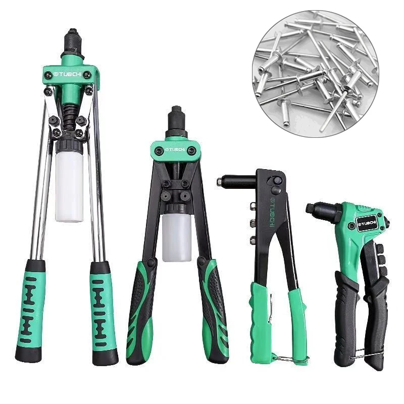 Rivet Gun Set Heavy-duty Manual Rivet Gun 8-17 Inch Automatic Rivet Tool, with 4 Sizes of Rivet Head One-hand Rivet Tool