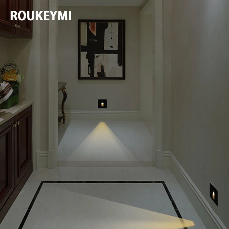 ROUKEYMI Magnetic Staircase Step Lights Motion Sensor Aluminum Home Wall Sconce Night Footlight Modern Ressessed Waterproof Lamp