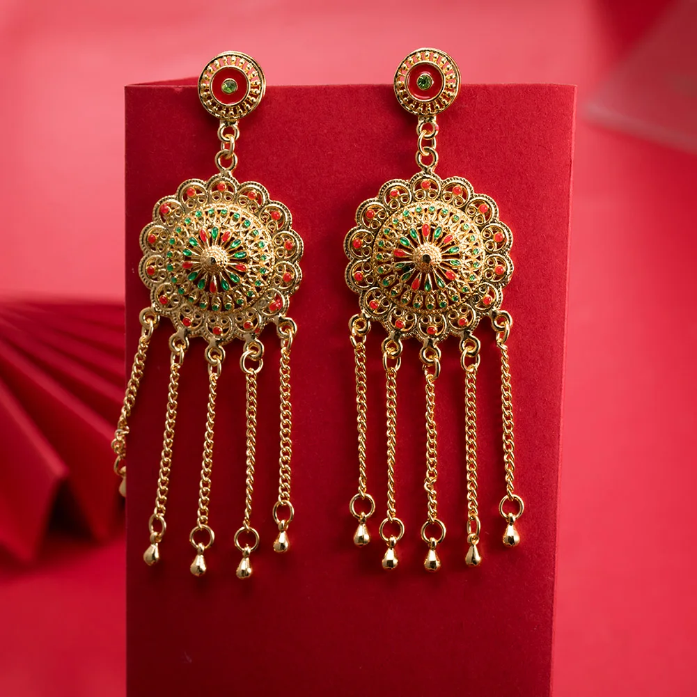 

Dubai Gold Color Earrings 24K For Women Wedding Jewelry Women's Earrings For Girls Bridal Wife Gifts African Dubai French