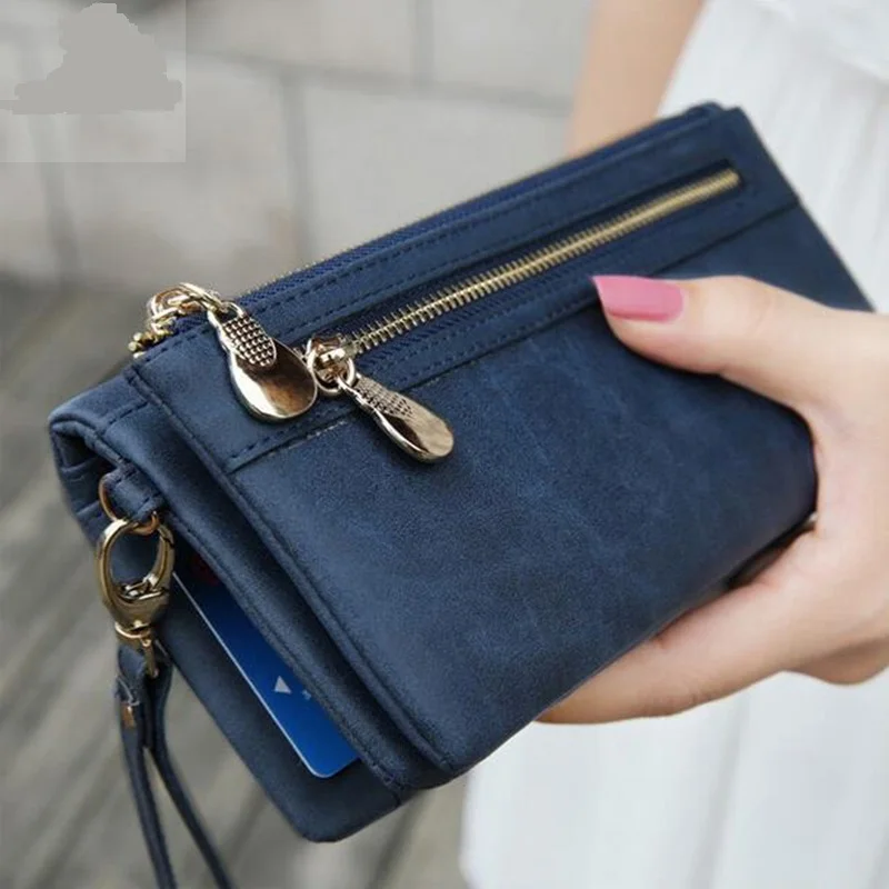 

New Style Women Wallets Polish Leather Wallet Double Zipper Day Clutch Purse Wristlet Portefeuille Handbags Carteira Feminina