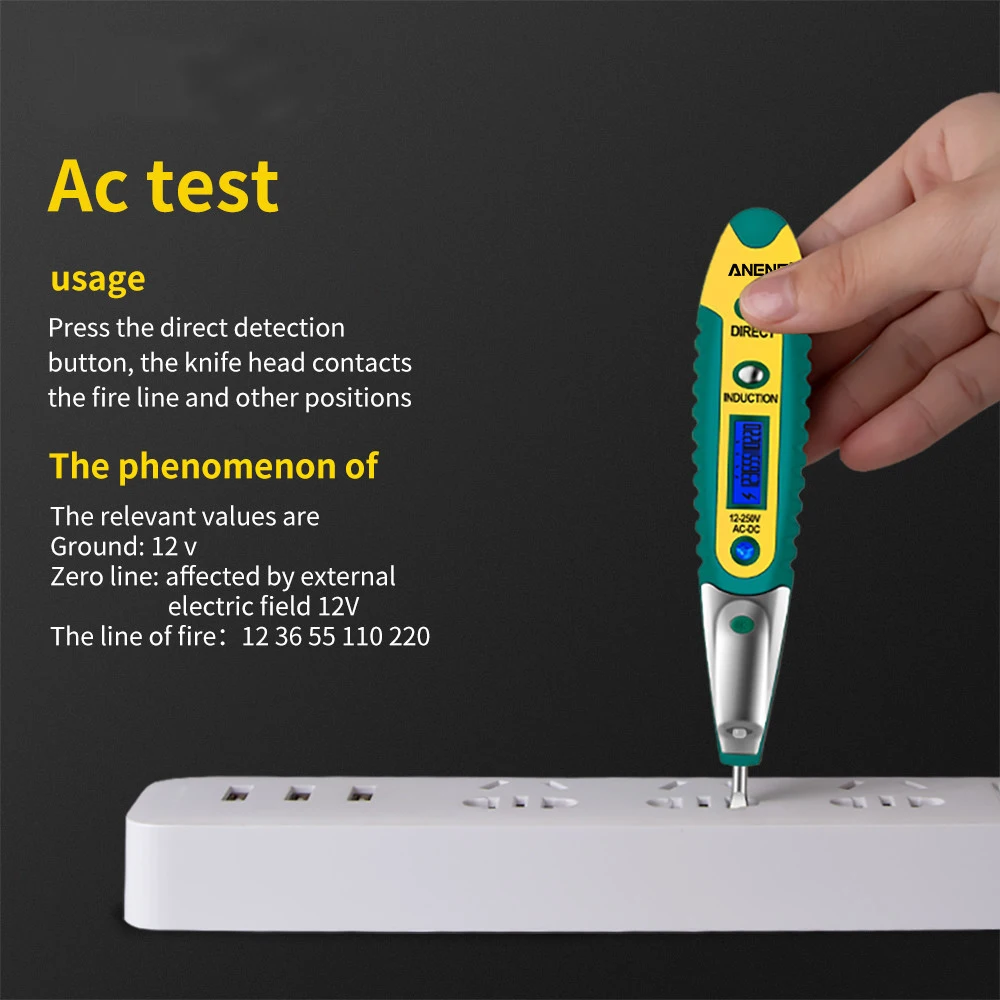 มัลติมิเตอร์ดิจิตอลดินสอทดสอบ12-250V ไขควงไฟฟ้าจอแสดงผล LCD เครื่องตรวจจับแรงดันไฟฟ้าปากกาทดสอบเครื่องมือช่างไฟฟ้าเครื่องมือ