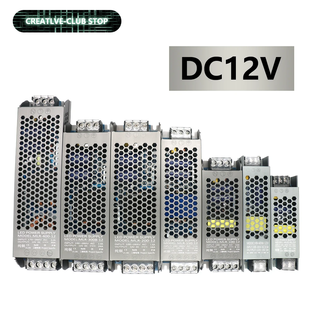 

Ultra Thin DC 12V Lighting Transformers 100W 150W 200W 300W 400W LED Driver Power Supply Super Thin A/D Converter for LED Strip