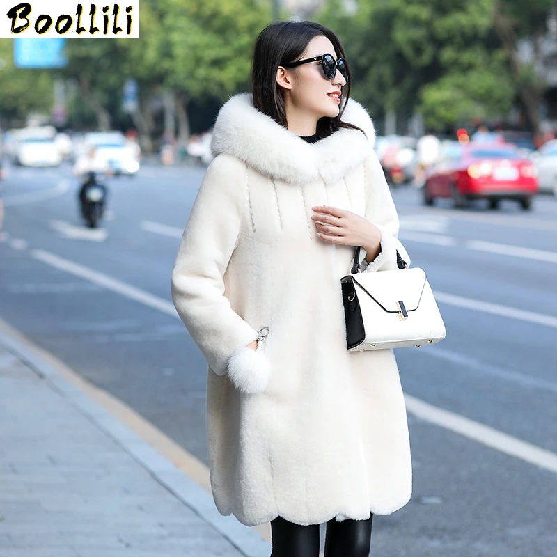 

Fur Boollili Natural Coat Women 100% Wool Jacket Women Clothes 2023 Fox Fur Hood Parka Real Fur Winter Coat Women