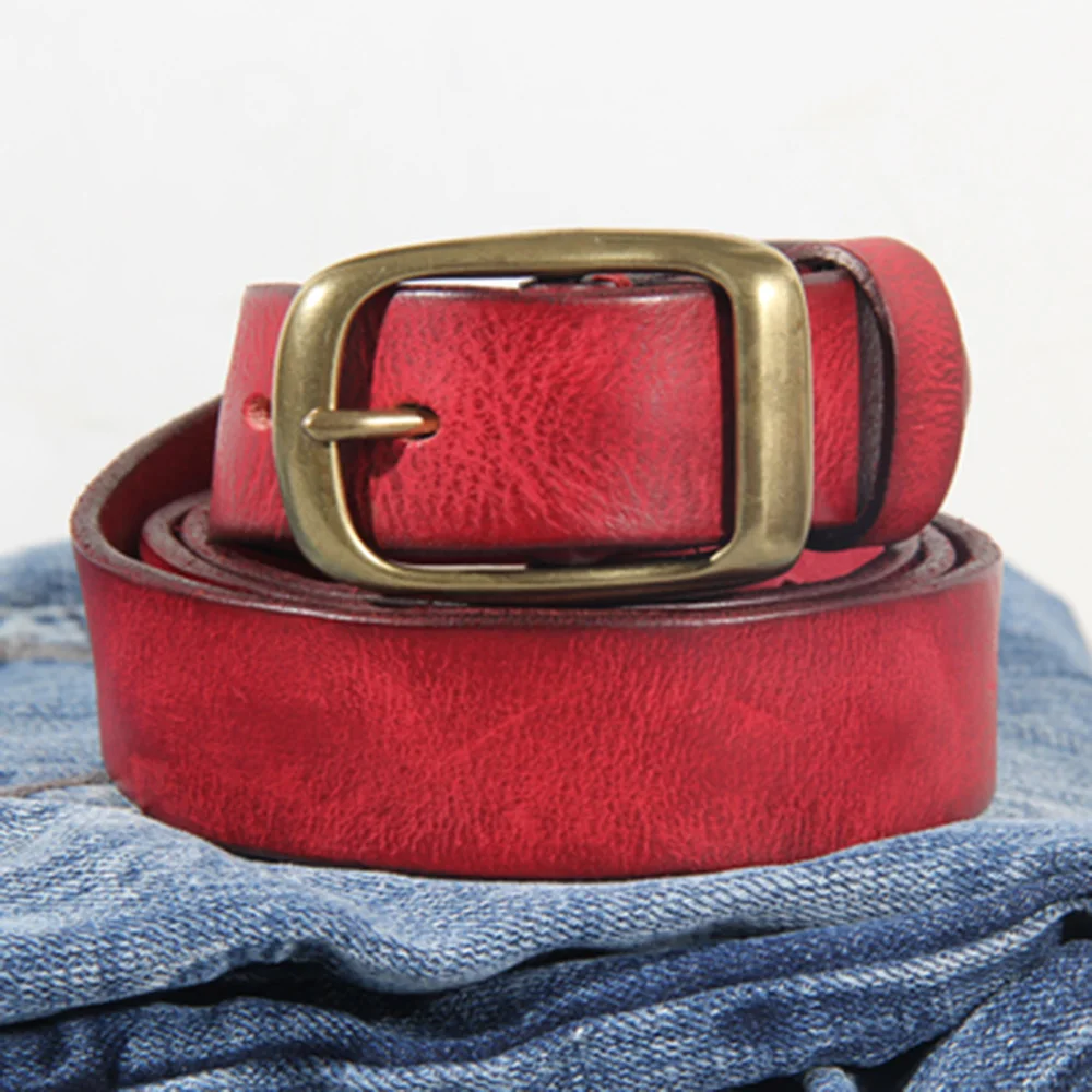 FAJARINA Men‘s Retro Cowhide Leather Brass Pin Buckle Metal Belt Top Quality Solid Pure Cow Skin Belts Men 3.3cm Width N17FJ882