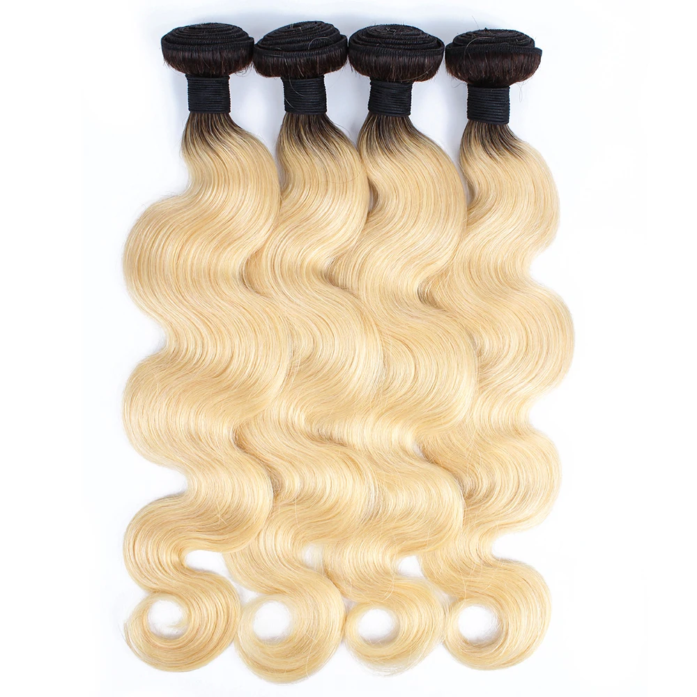 

Kisshair T1B613 body wave hair bundles 1/3/4 pcs bleach blonde with dark roots ombre color Brazilian human hair extension