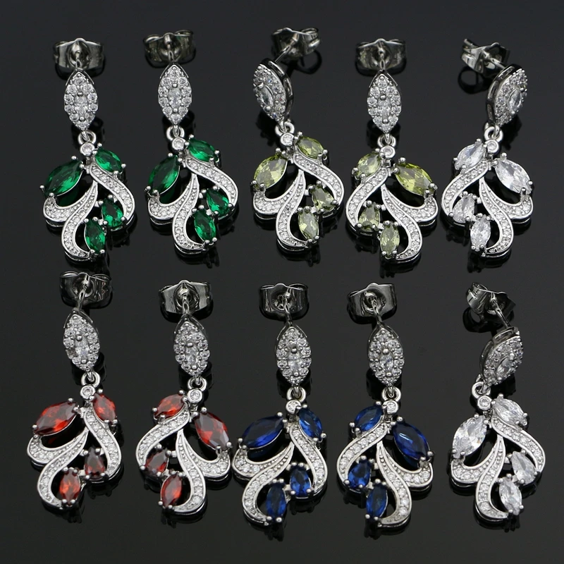 

Plant Leaves Tassel Drop Earrings Cubic Zirconia Stone Jewelry Handmade Silver 925 Dangle Earrings for Women Party