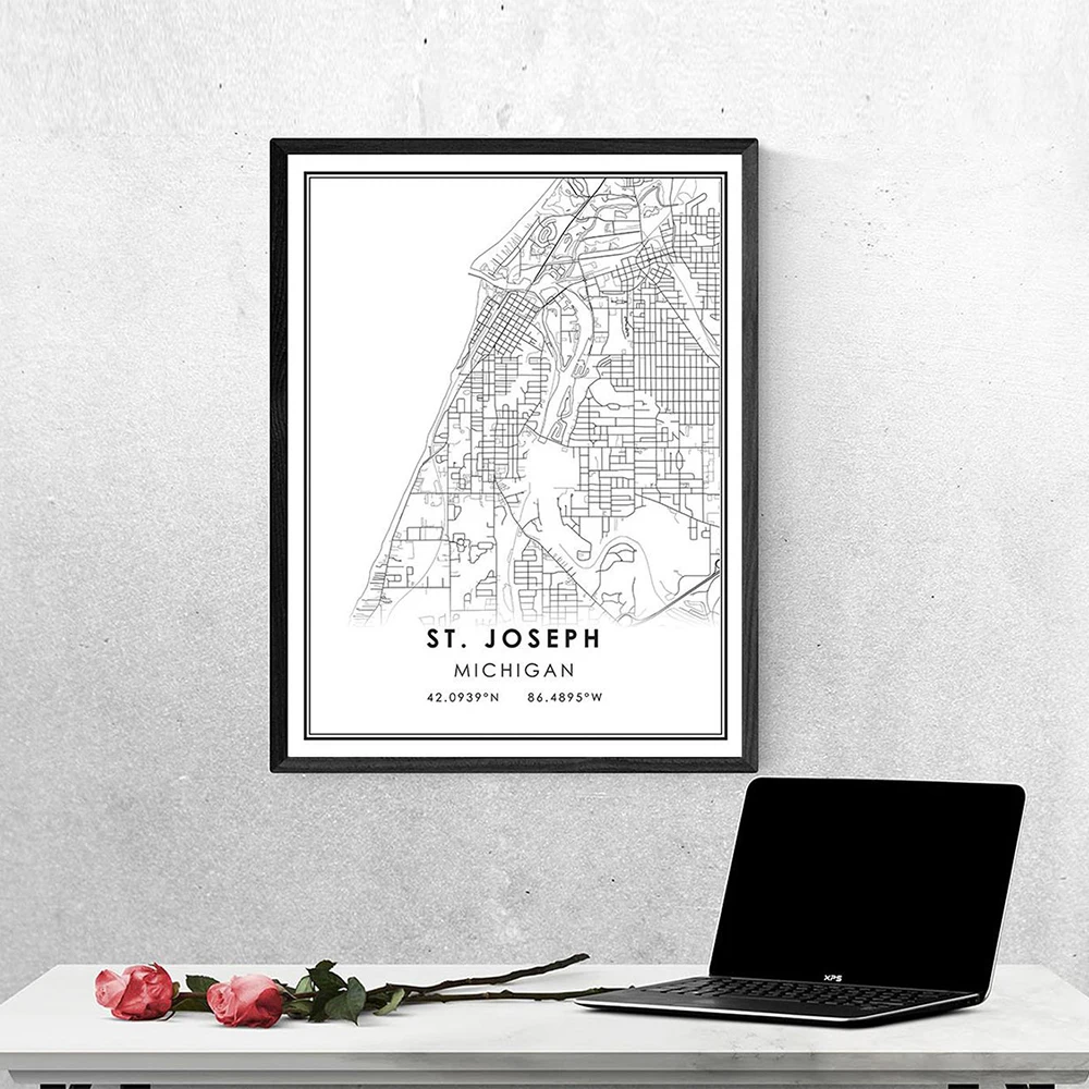 Prints St. Joseph Michigan Street Country City Map Poster Modern Canvas Painting Abstract Wall Art For Living Room Home Decor