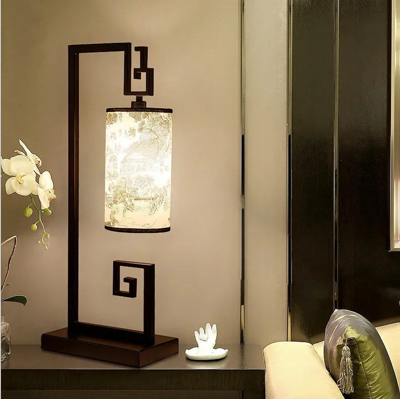 New chinese style vintage iron art Table Lamps Rural creative PVC lampshade touch switch lamp for bedside&foyer&studio JX008