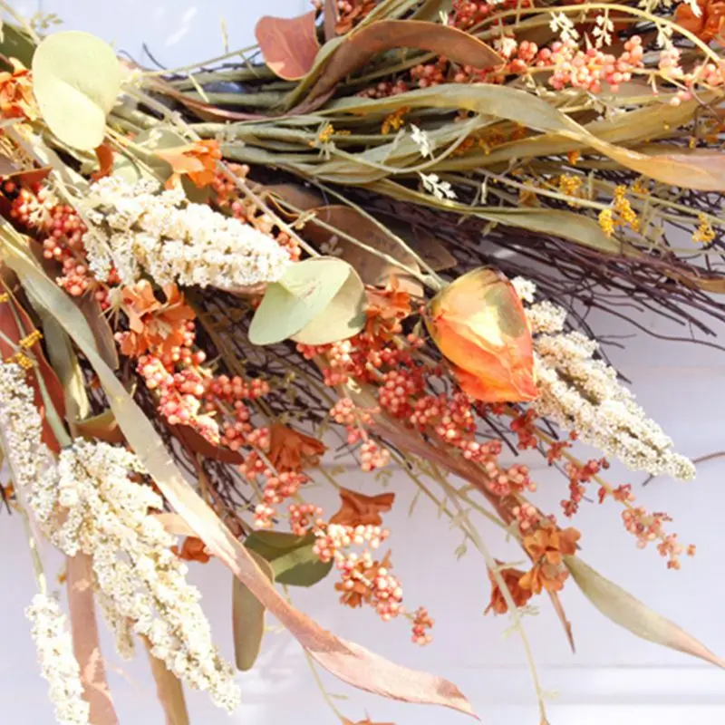 24 Inch Fall Wreath Front Door Wreath Grain Wreath Harvest Gold Wheat Ears Circle Garland Autumn Wreath for Front Door Wedding