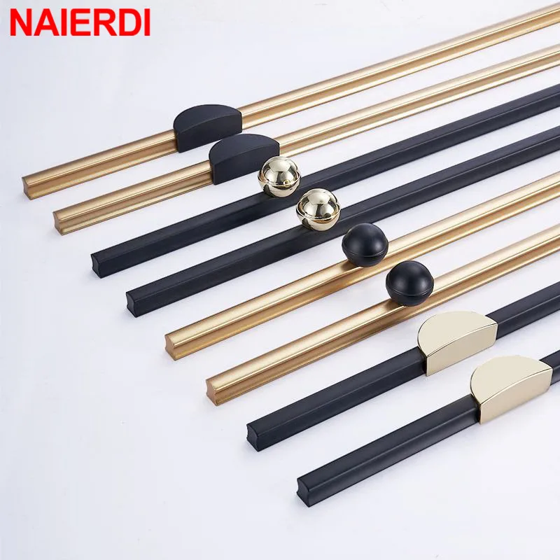 NAIERDI American Black Cabinet Door Handles Aluminum Alloy Cupboard Door Pulls Minimalist Long Furniture Handle 800-1000mm